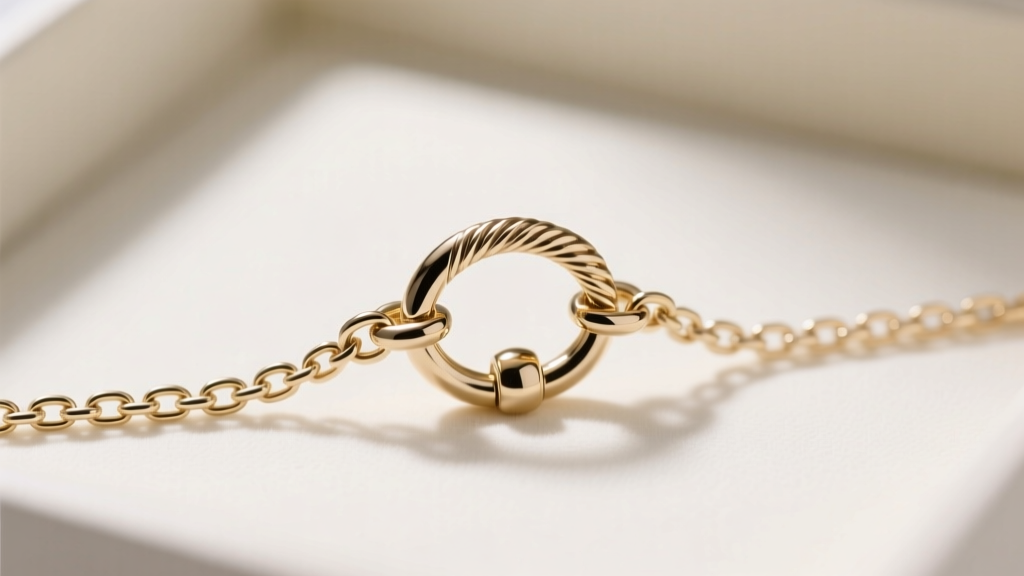 Macro shot of a 9mm lobster clasp on a thin white gold box chain, showing the laser-soldered jump ring, studio lighting setup.