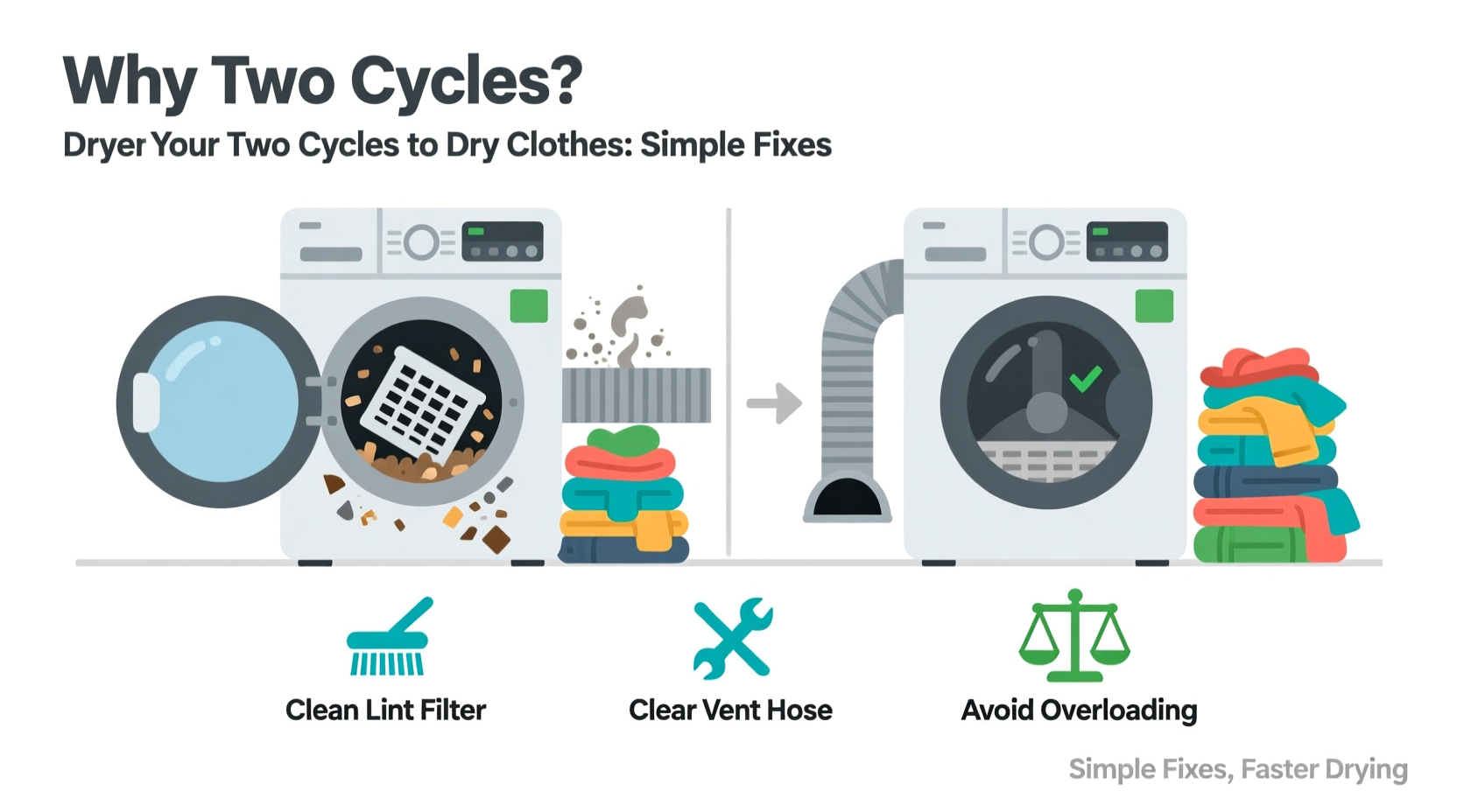 why does my dryer take two cycles to dry clothes simple fixes