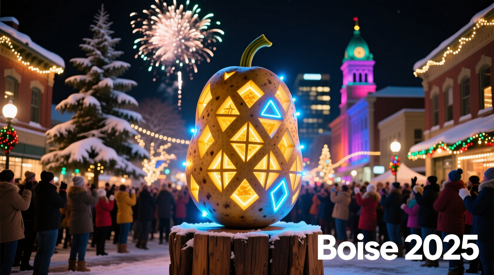 Illuminated potato during Boise New Year's celebration