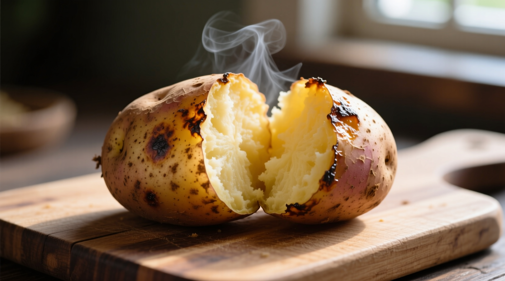 Baked potato with skin showing cross-section