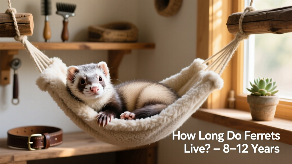 A senior ferret resting peacefully in a soft, fleece-lined hammock