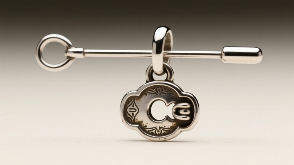 Macro shot of a sterling silver stick pin pendant, showing the modern soldered bail and original antique C-clasp back design.