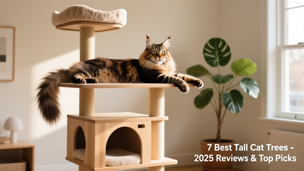 A large Maine Coon cat comfortably stretched across the top platform of the FurPetVo Summit XL