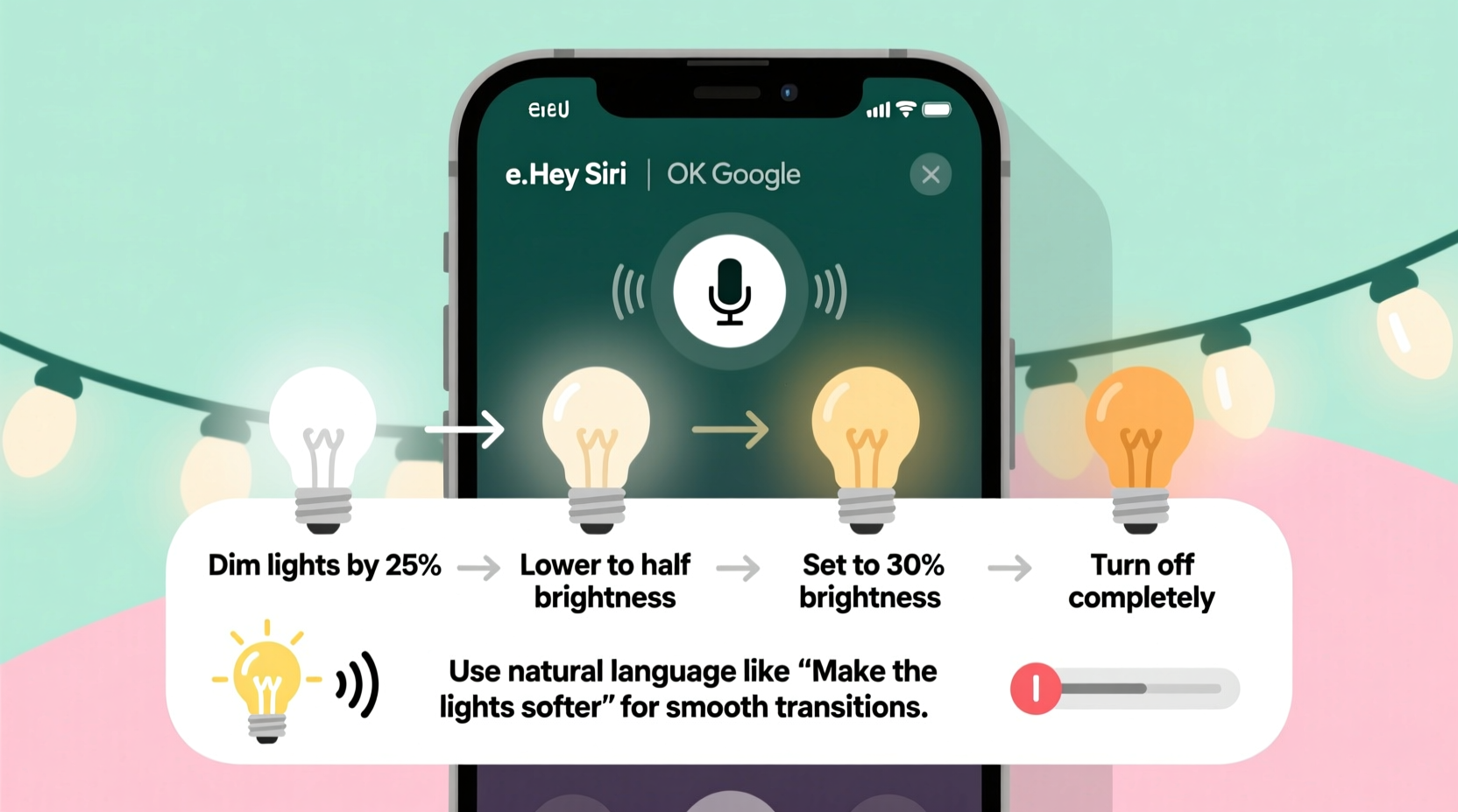 how to use voice commands to dim christmas lights gradually
