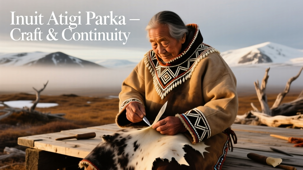 Inuit Atigi Parka Seal Skin Scraping And Embroidered Ivory Bead Attachment