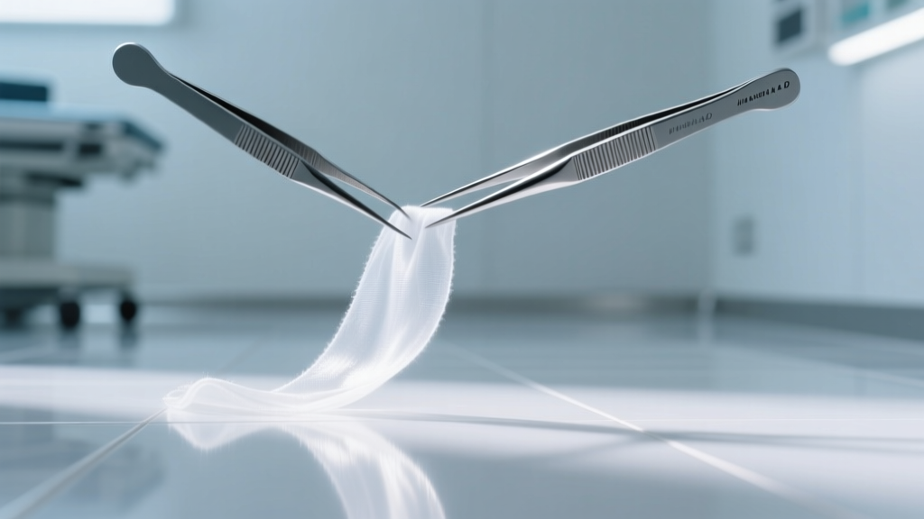Tweezers pulling a white silk surgeon