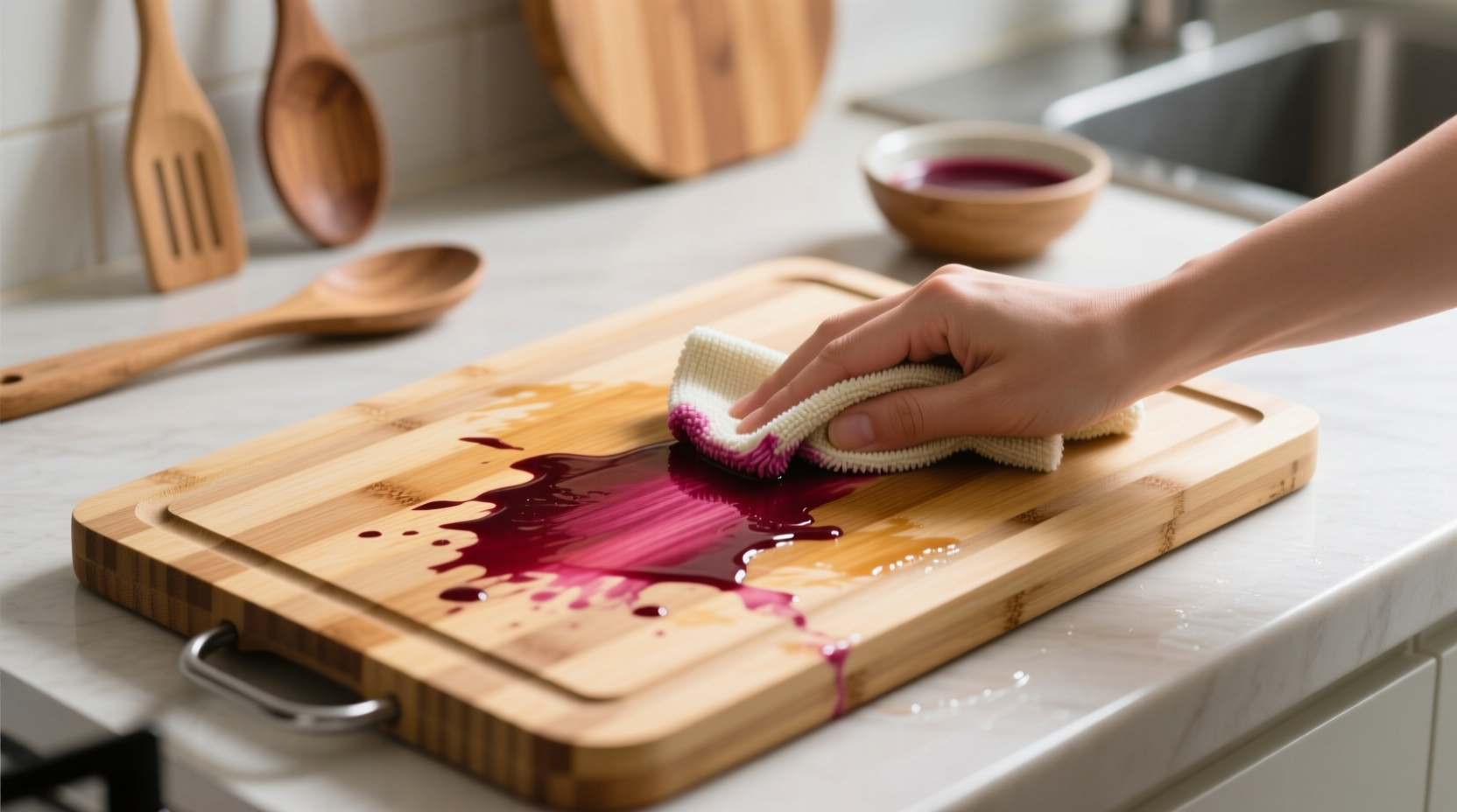 how to clean beet juice from bamboo boards safely