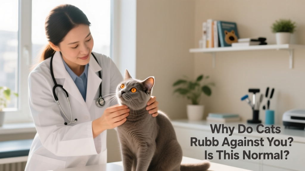 A veterinarian gently examining a cat’s skin and ears during a wellness check