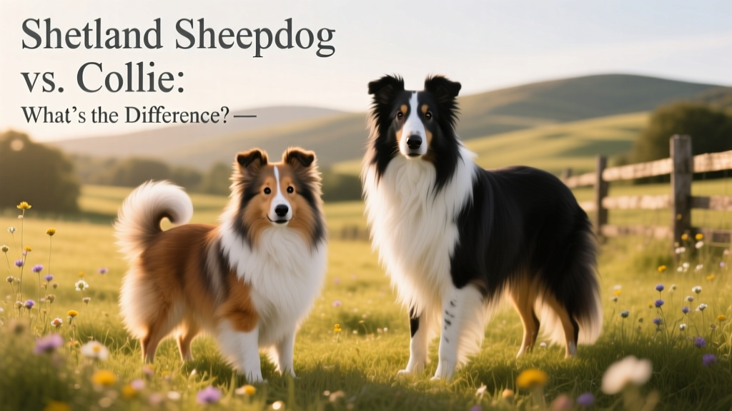 Side-by-side comparison of a Shetland Sheepdog and a Collie standing outdoors