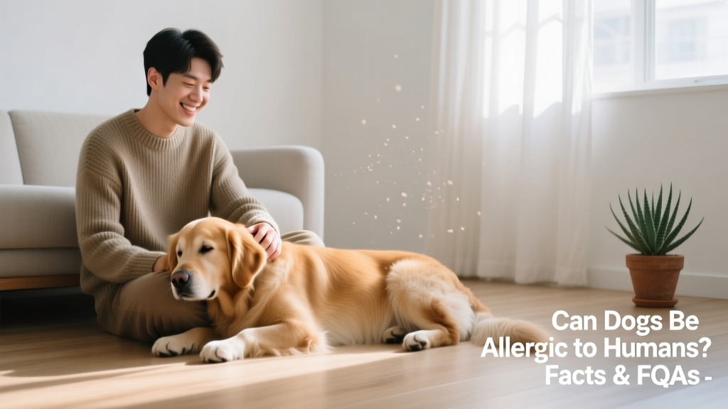 Happy dog resting calmly beside its owner on a clean, minimalist living room floor