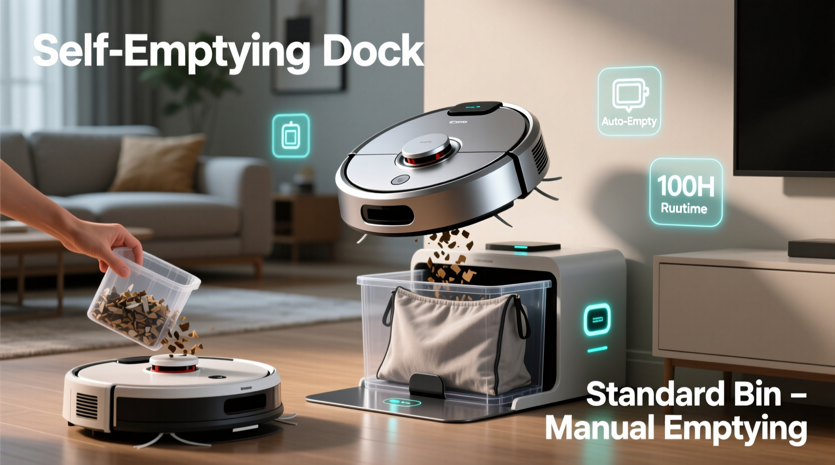 robot vacuum self emptying vs standard bin is the dock bag cost annoying