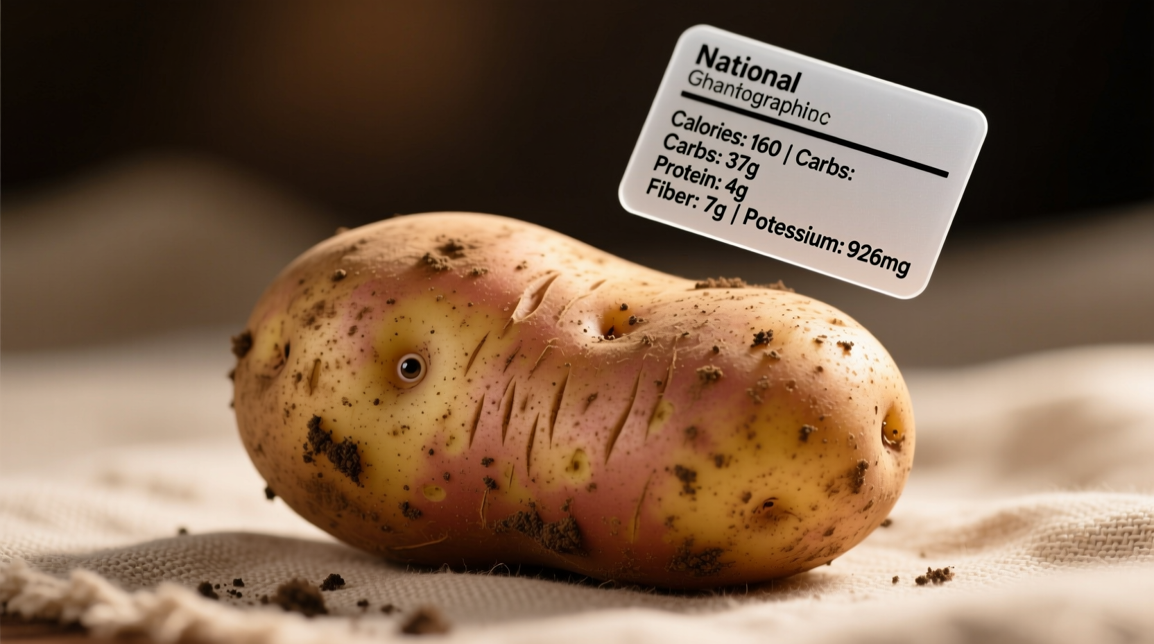 Medium potato with skin showing nutritional information
