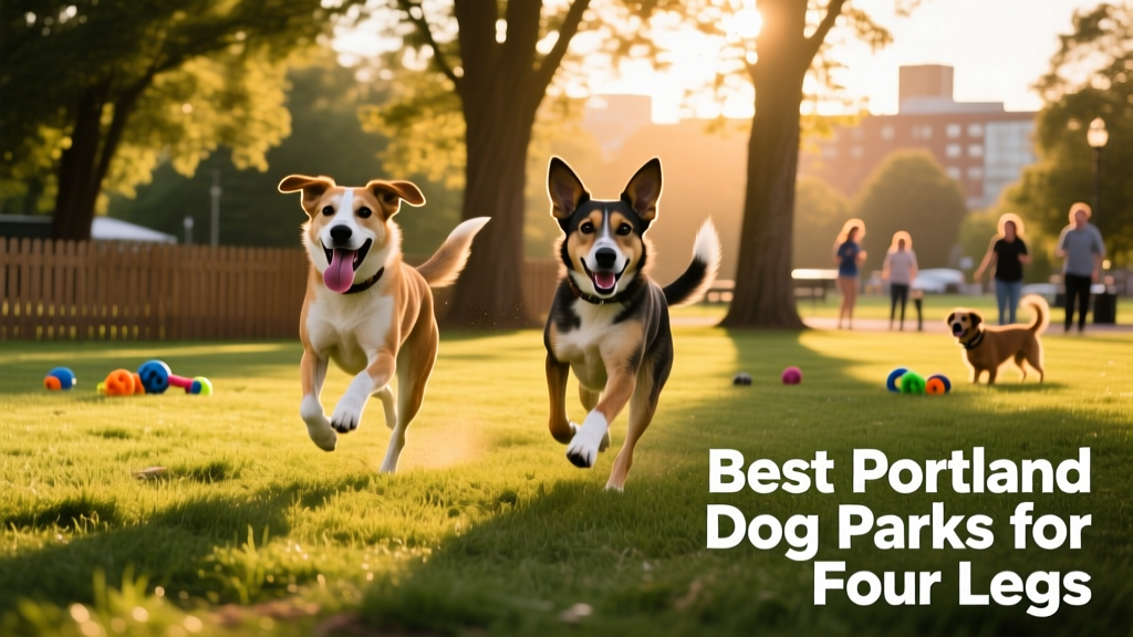 Two dogs running through a grassy, sun-dappled dog park