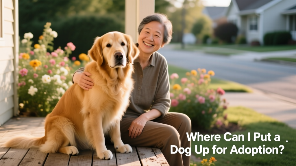 A calm, friendly dog sitting beside its owner on a sunlit porch
