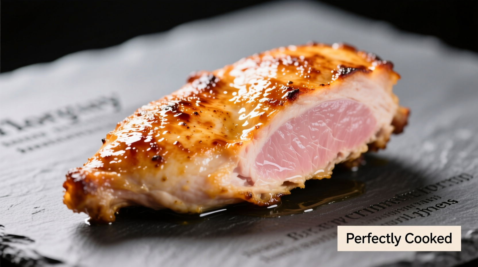 Perfectly cooked chicken breast with golden crust