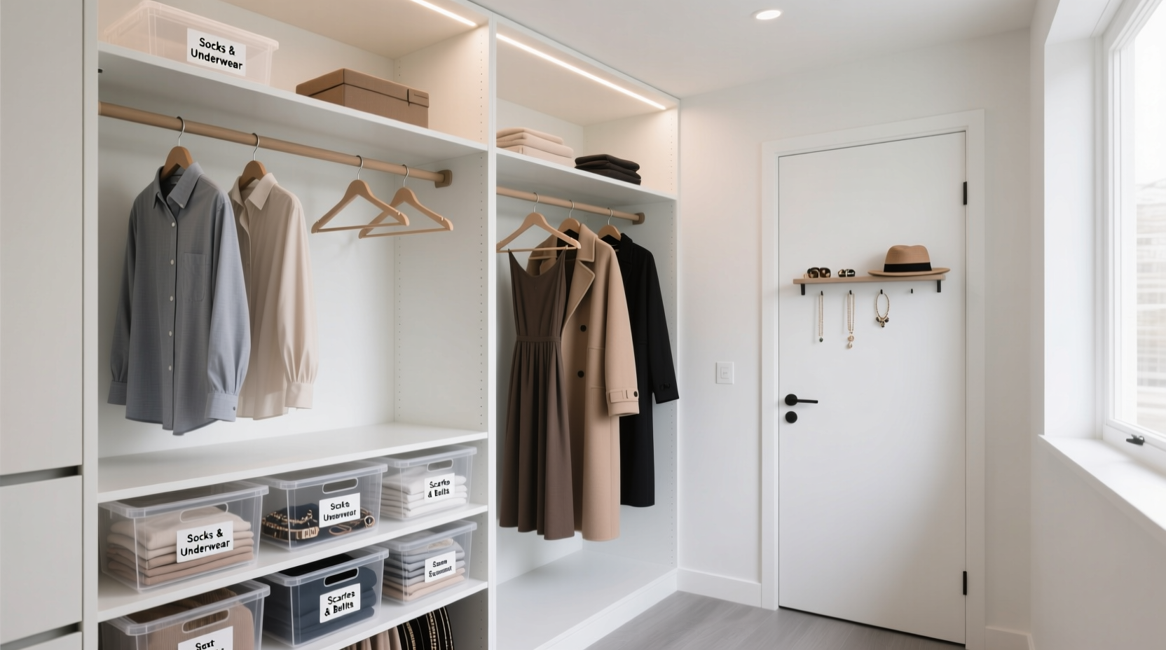 how to organize a small closet with double hanging and bins smartly