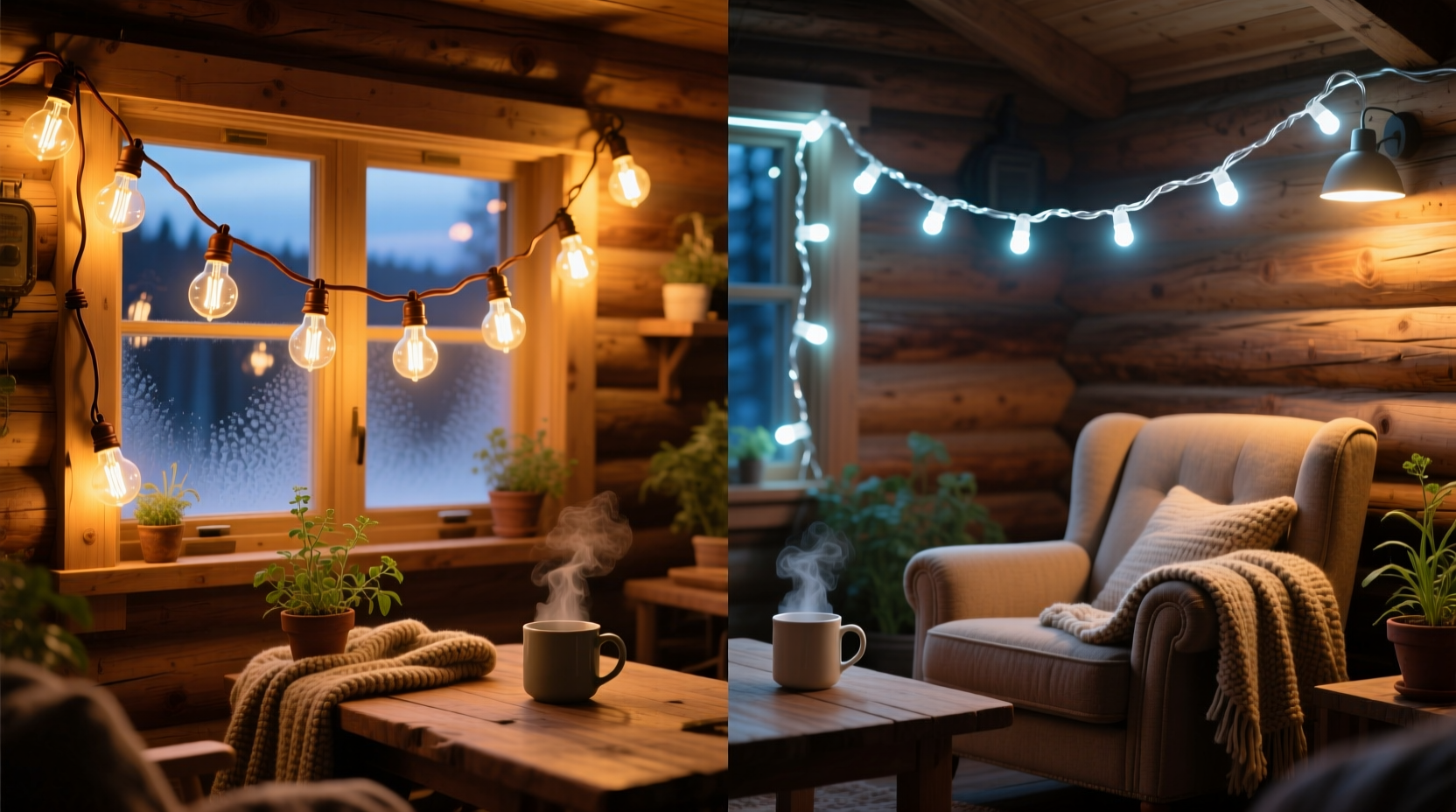 retro string lights vs modern fairy lights which feels cozier in a cabin setting
