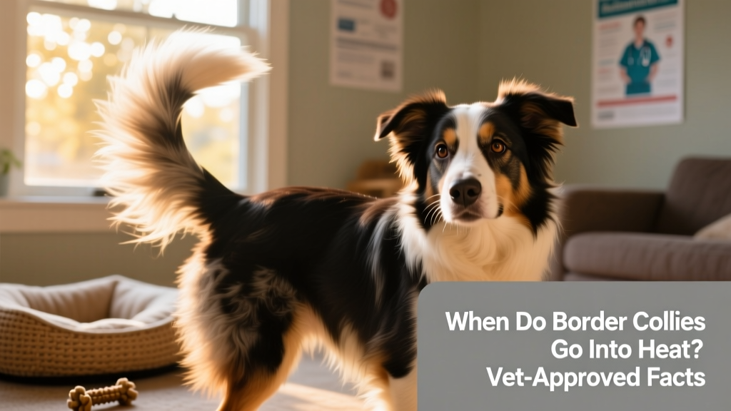 Close-up of a Border Collie's tail lifted slightly to the side, indicating readiness during heat