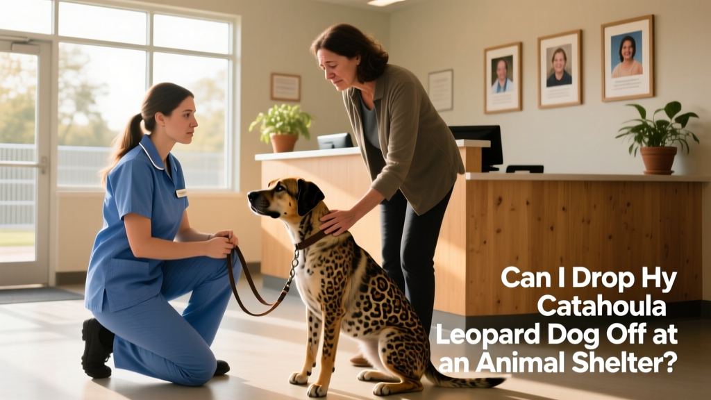 A calm, well-lit shelter intake area with staff speaking gently to a pet owner