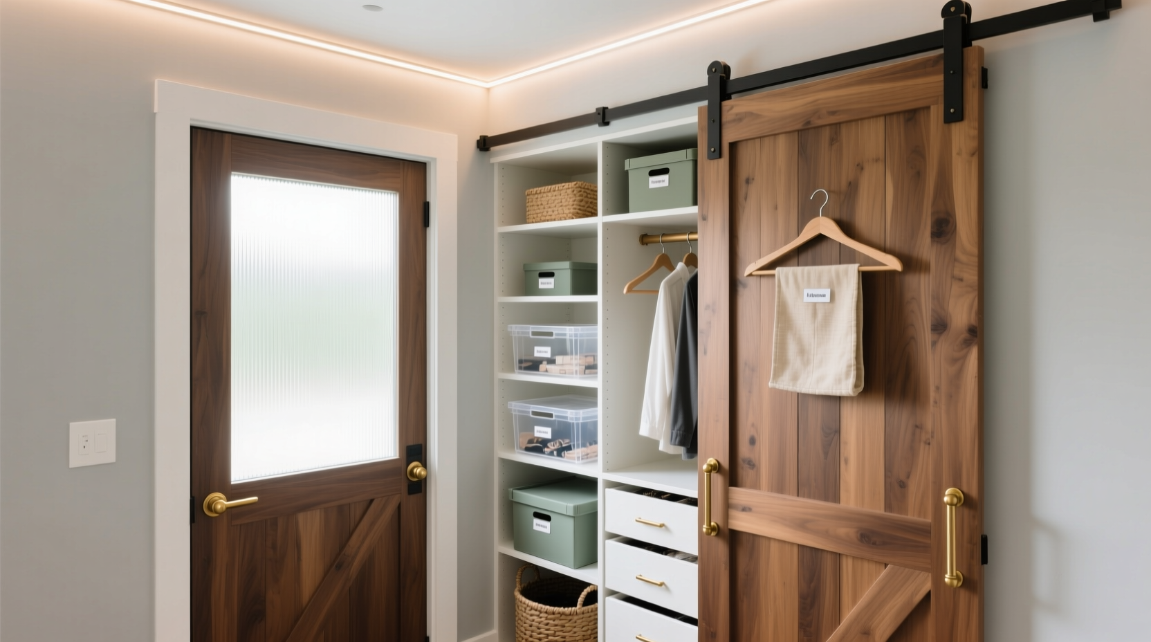 tiny closet organization with sliding doors