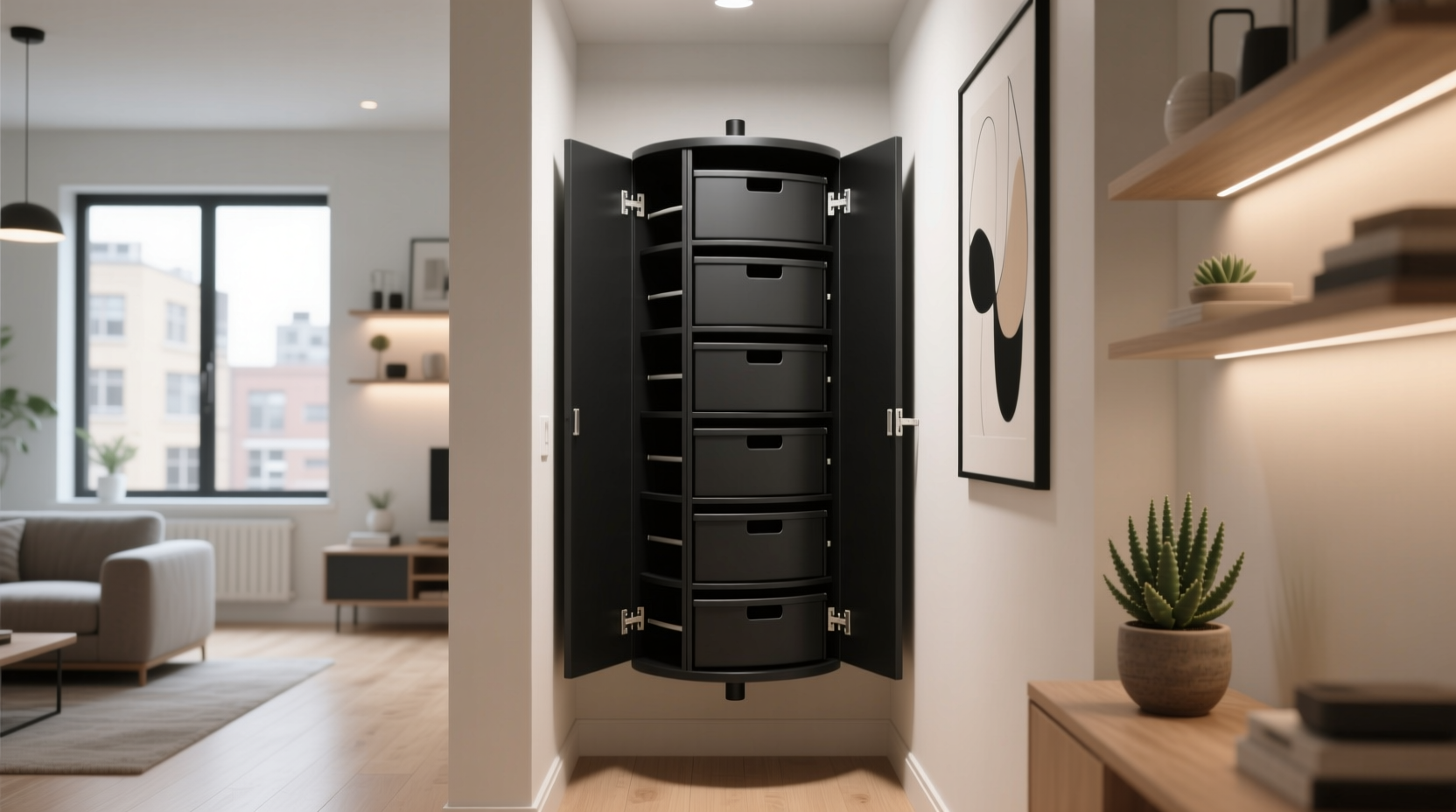 rotating closet carousel for petite apartments