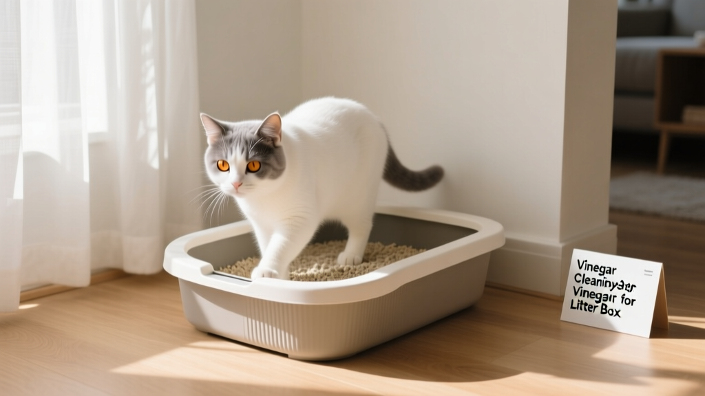 Cat calmly using a clean, minimalist litter box in a tidy corner of a sunlit room