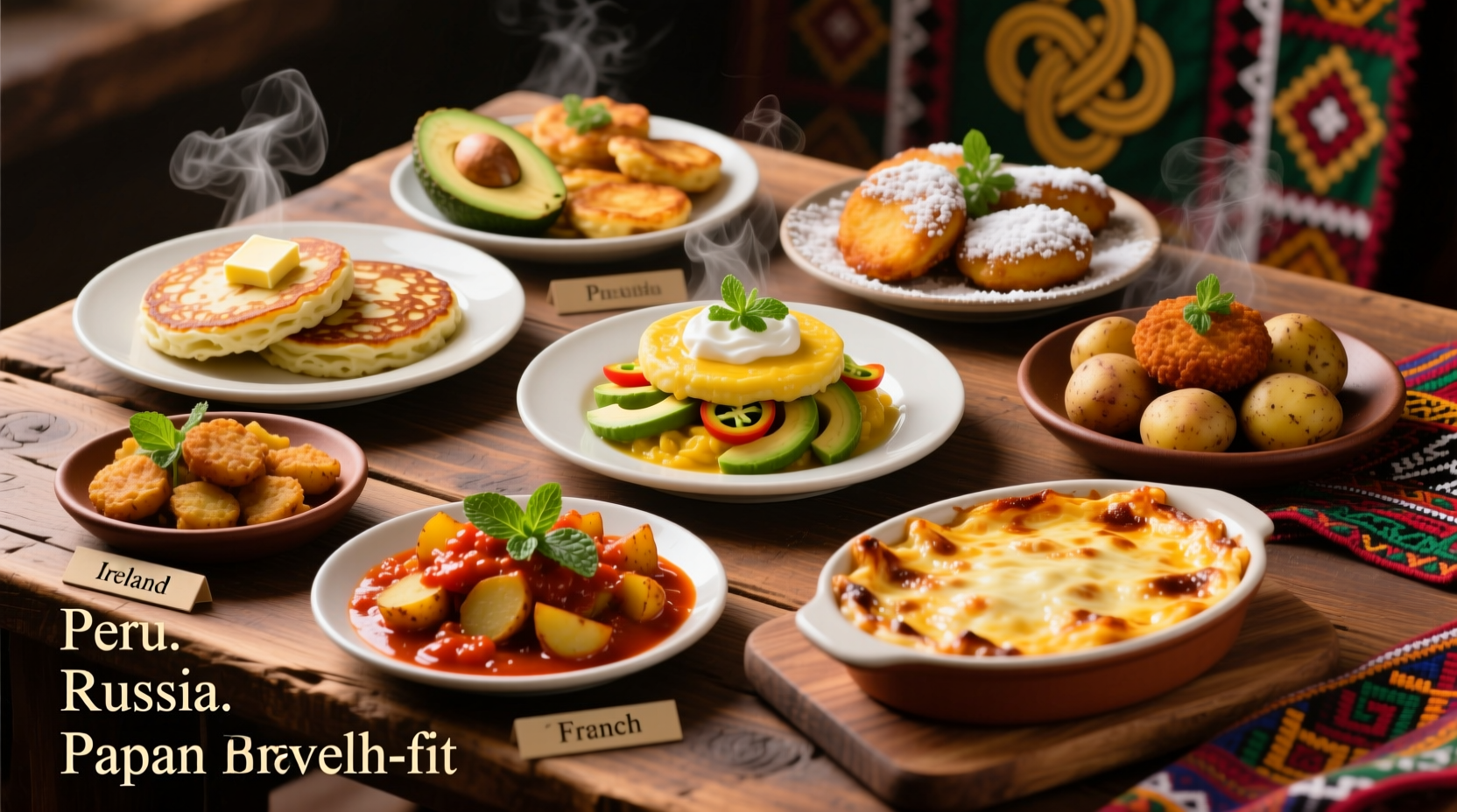 Variety of traditional potato dishes from different cultures