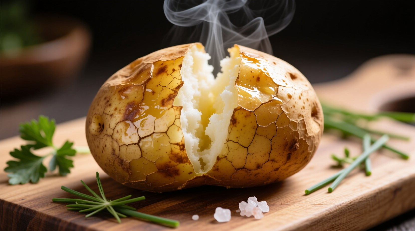 Perfectly baked potato with crisp skin and fluffy interior