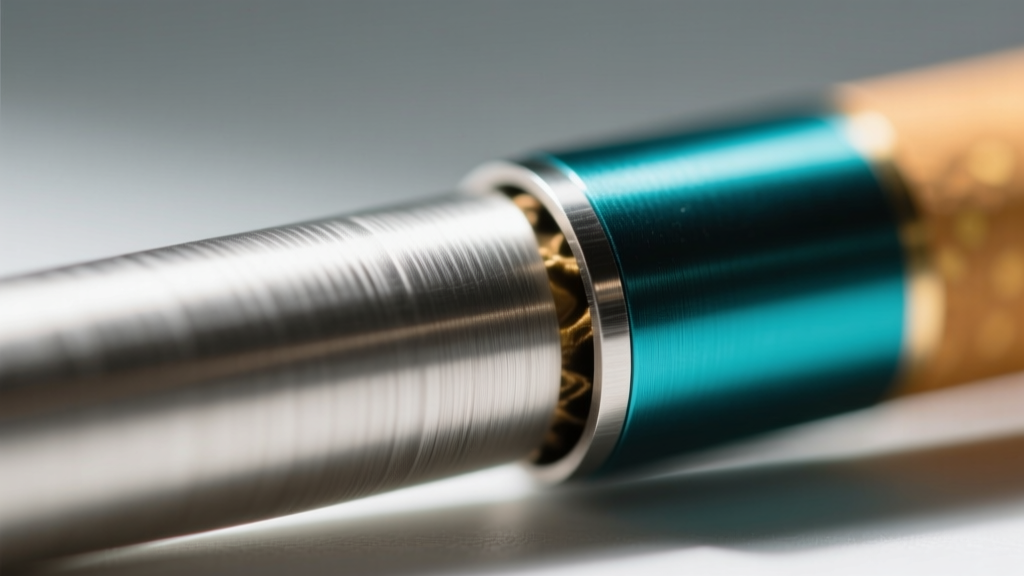 Macro shot of a stainless steel cigarette filter, showing the boundary where cold epoxy enamel meets the brushed metal surface.