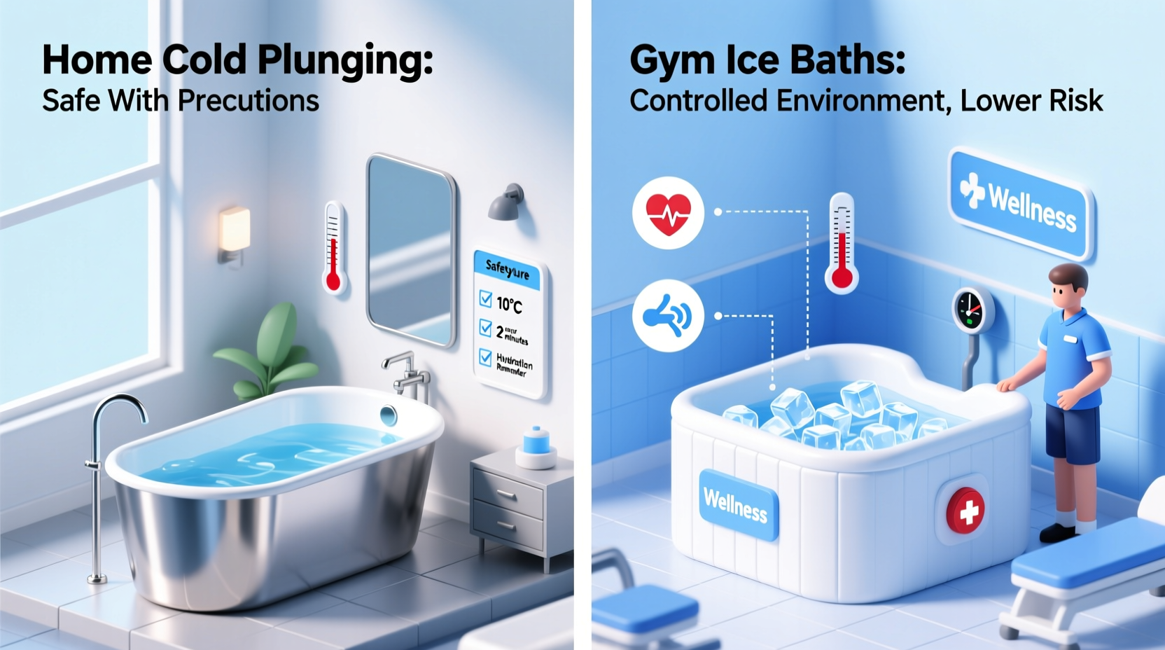 is cold plunging at home safe or should you stick to ice baths at the gym