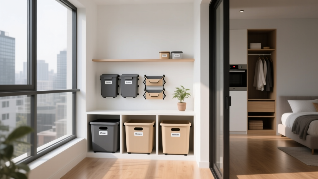 Balcony Storage Nook: Weatherproof Bin System for Urban A...