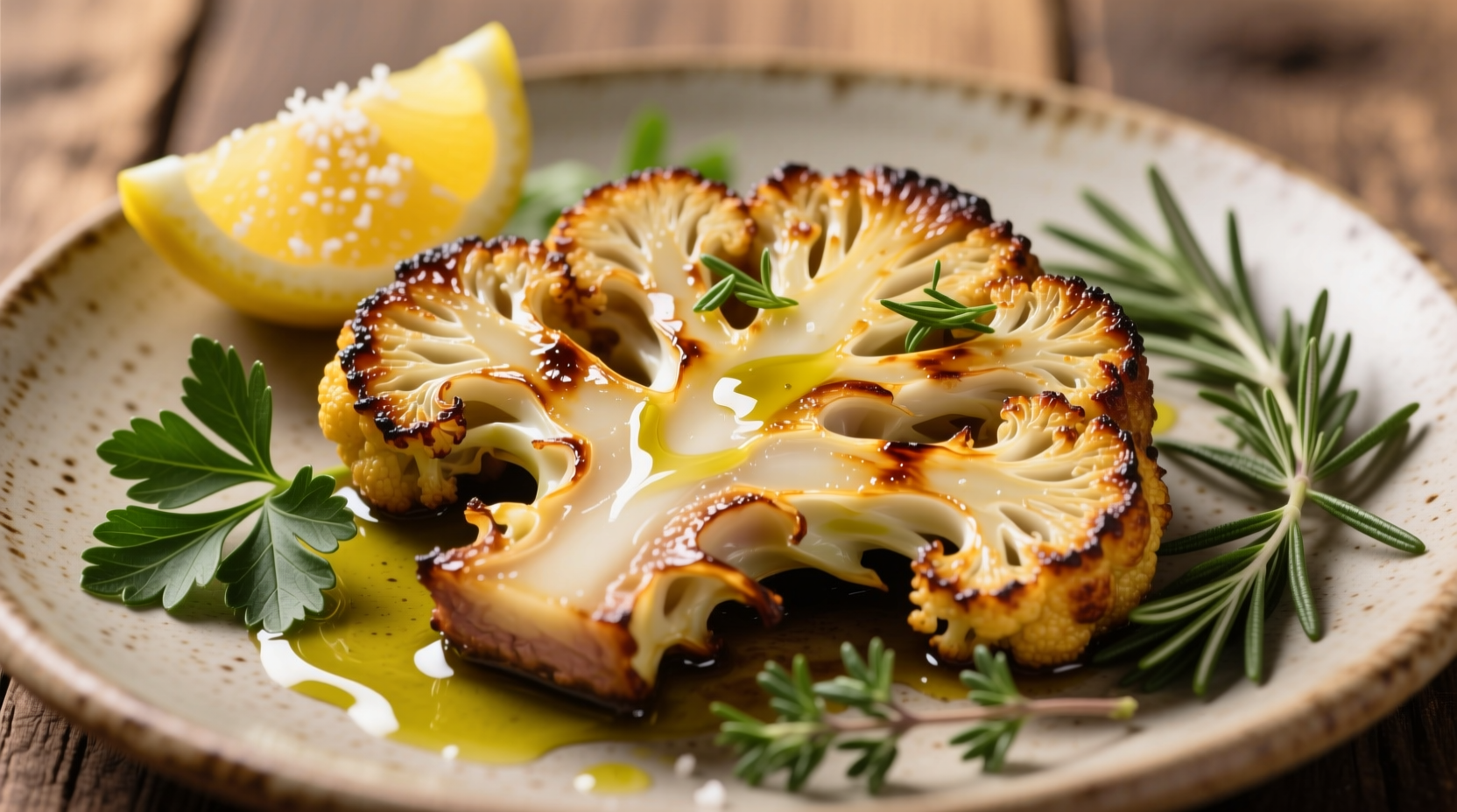 Golden roasted cauliflower steak with herbs and lemon