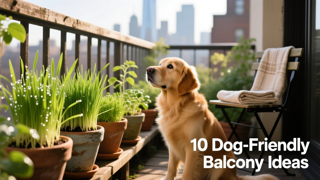 Small balcony container garden with fresh, dog-safe sprouts like wheatgrass and barley grass