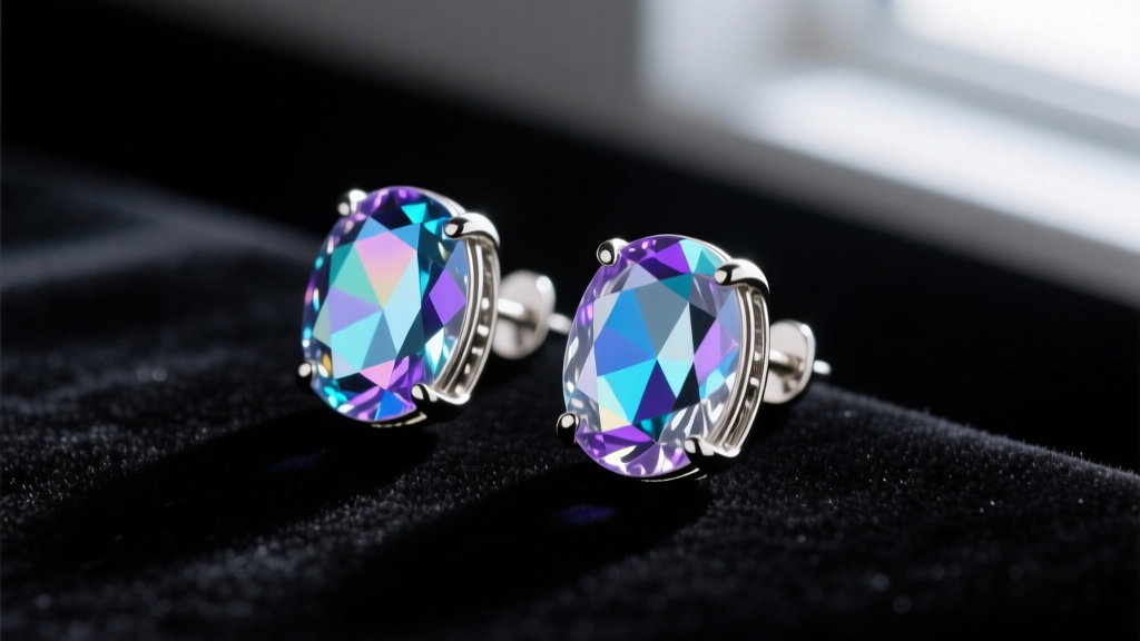 Vintage Weiss aurora borealis rhinestone clip-on earrings on dark velvet, showing faceted glass stones and silver metalwork.