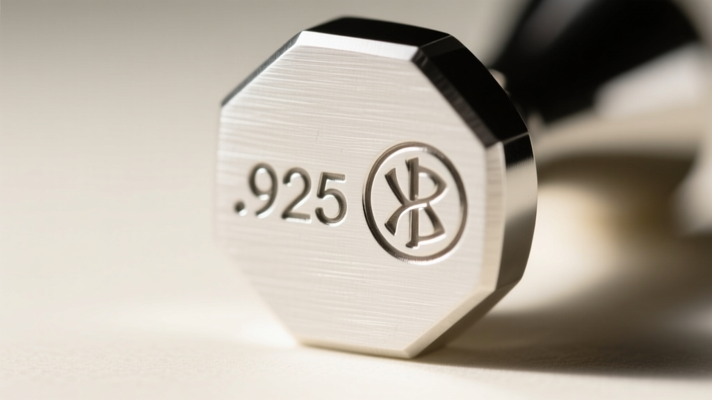 Macro photo of a stamped .925 hallmark and maker