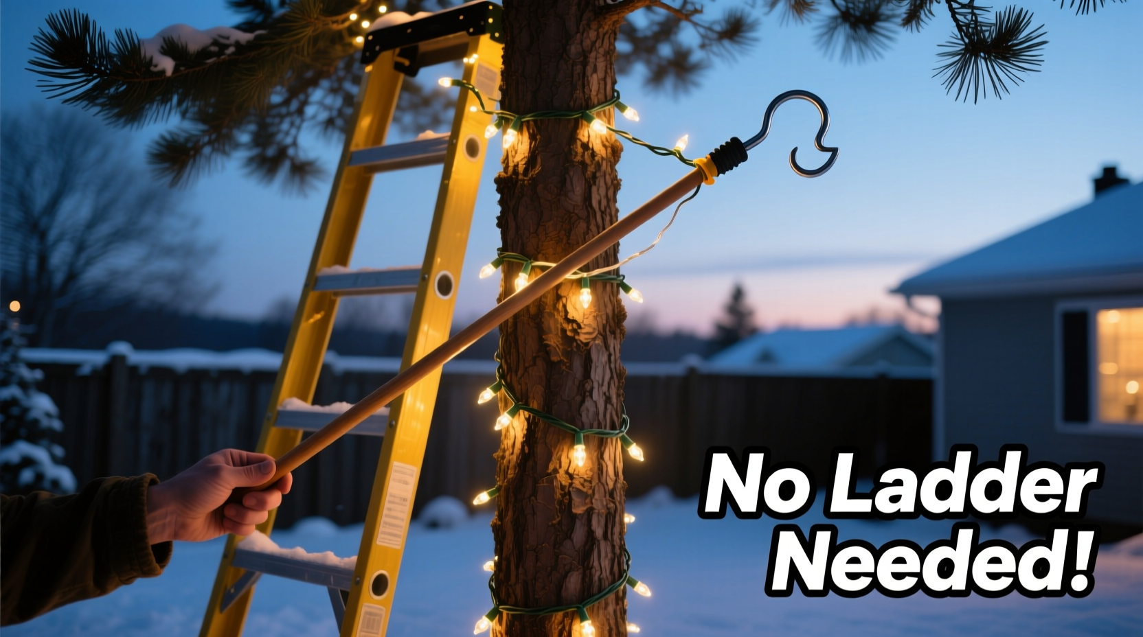 how to string christmas lights on a tall tree without a ladder hack
