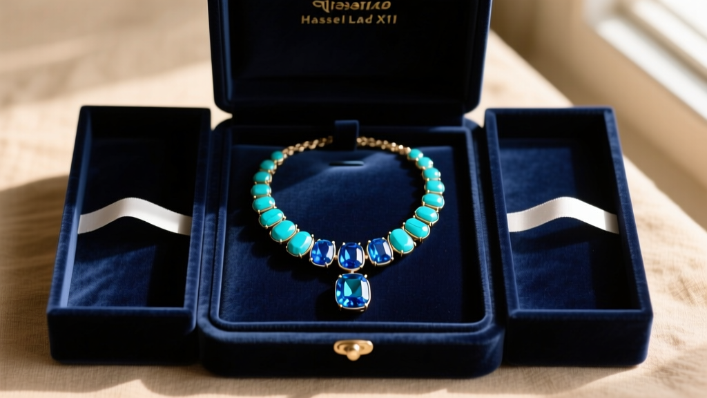 Nepali turquoise necklace in a velvet box beside anti-tarnish strips, stored in separate compartments to prevent stone scratching