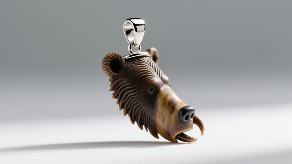 Side profile of a natural bear claw pendant capped with a sterling silver bail, highlighting organic ridges and a matte finish.