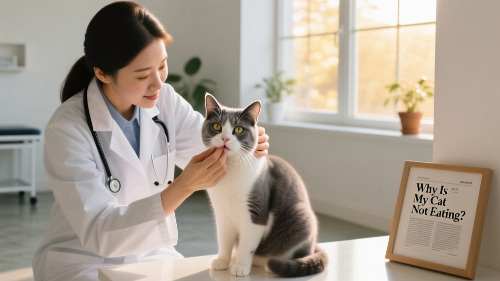 Veterinarian gently examining a calm cat during a wellness checkup
