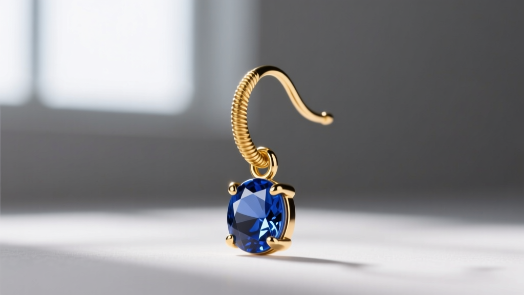 Close-up of 20-gauge gold french wire earring findings with a soldered jump ring linking to a colorful sapphire dangle component