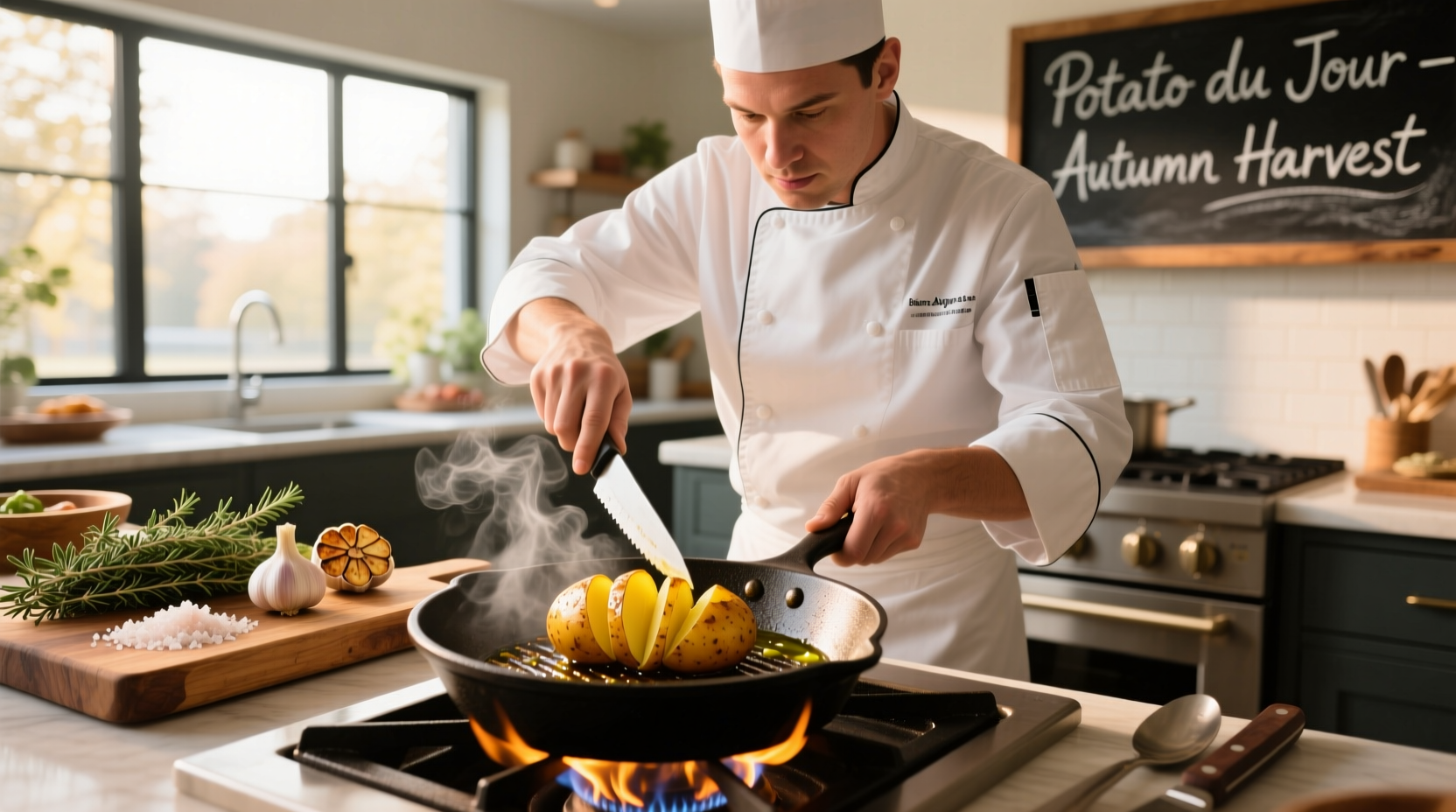 Chef preparing seasonal potato du jour special