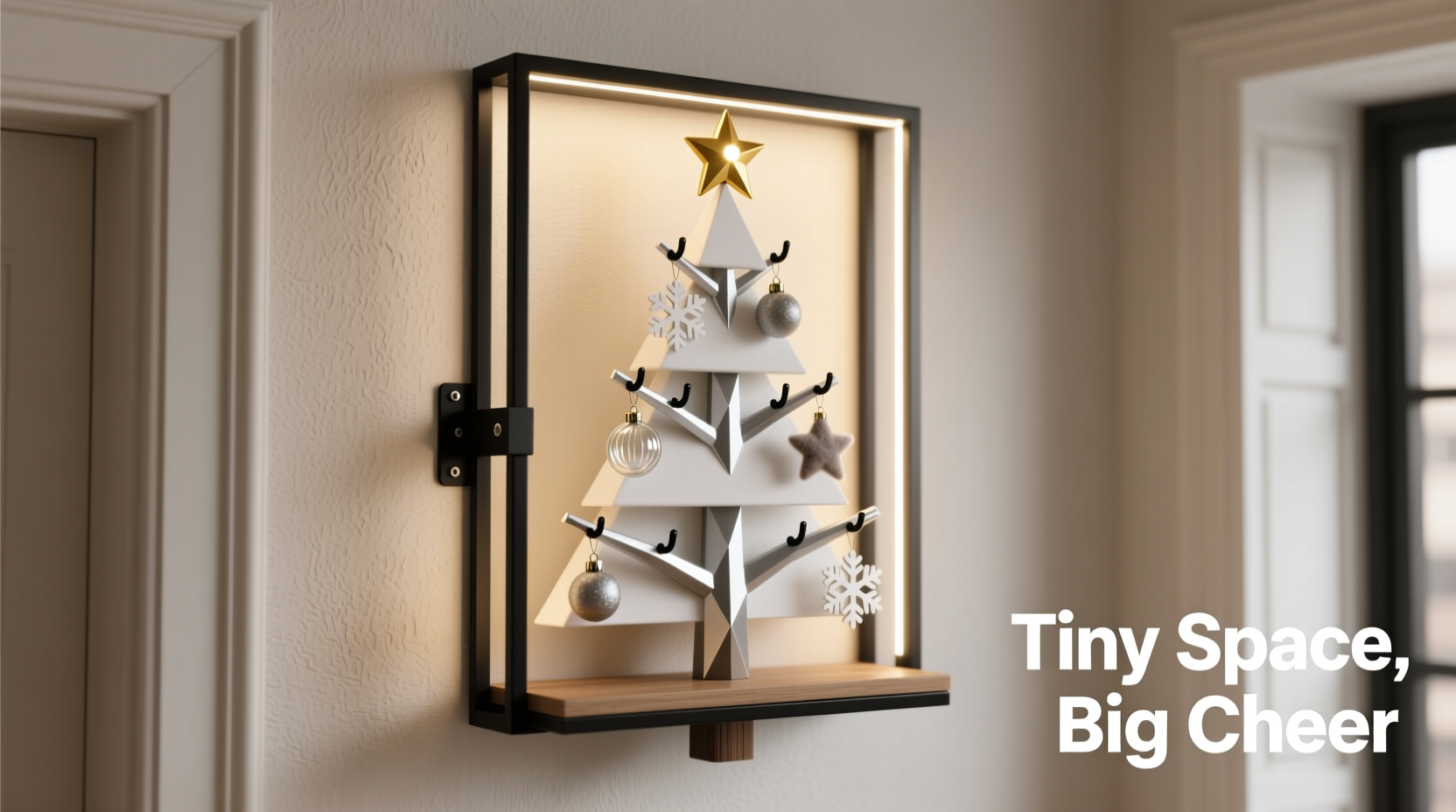 how to build a floating shelf christmas tree display for tiny spaces
