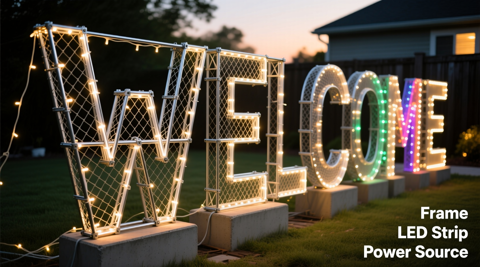 how to use mesh wire frames to make giant lighted letters for yard displays