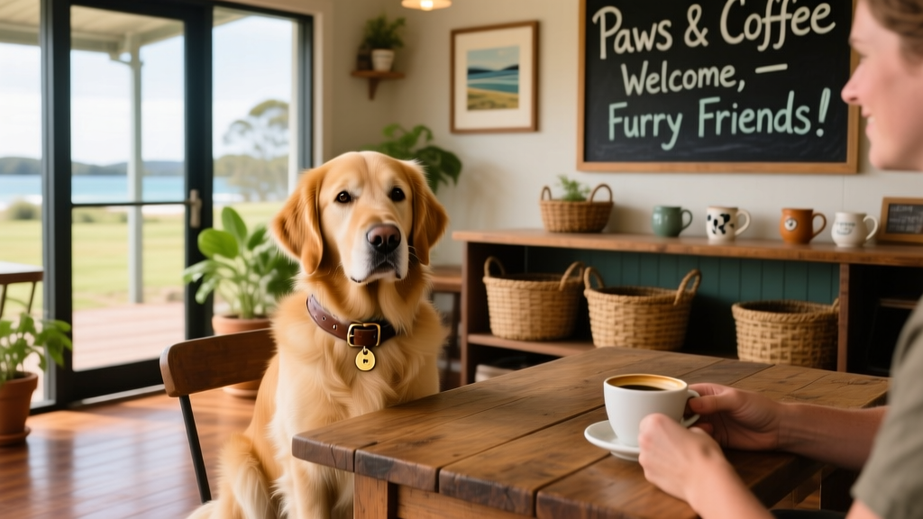 A dog at a dog-friendly restaurant in Queensland.