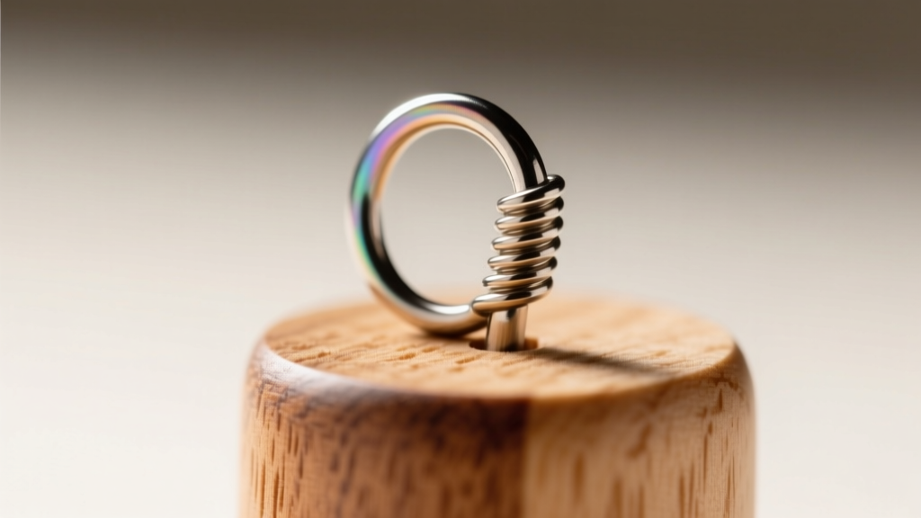Close-up of an 18-gauge niobium ear wire attached to a polished maple wood stud, highlighting the seamless joint and metal