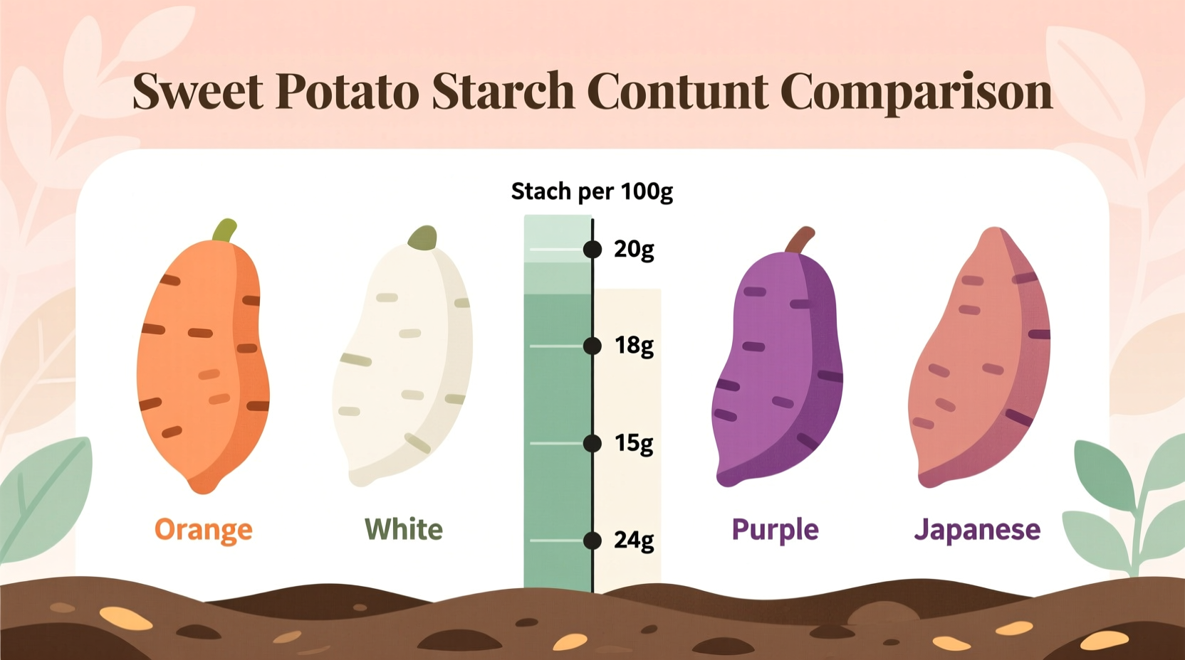 Sweet potato nutritional comparison chart showing starch content