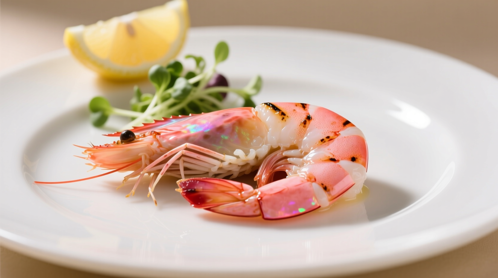 Perfectly cooked shrimp on white plate