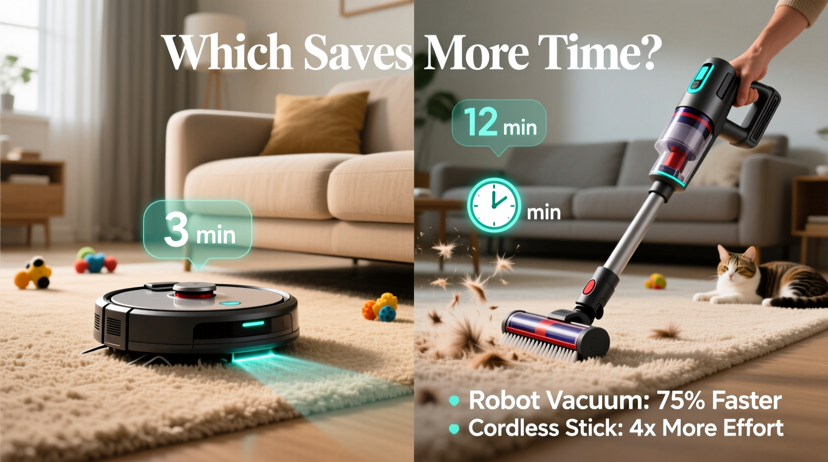 robot vacuum vs cordless stick vacuum for pet hair which saves more time