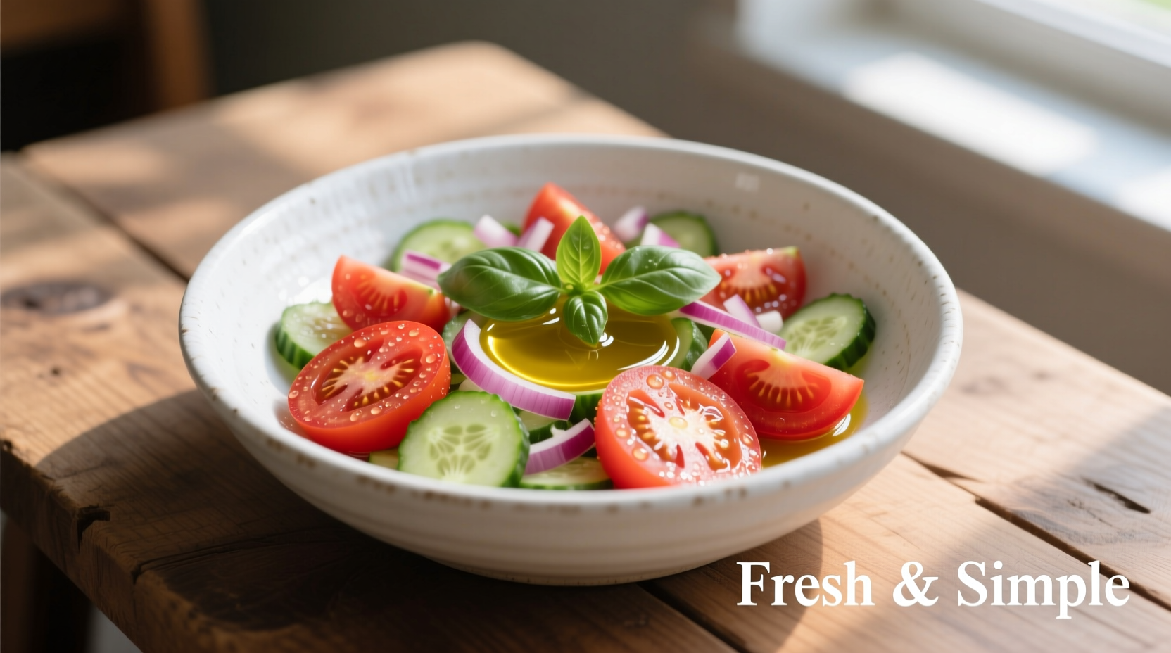 Fresh tomato salad in white ceramic bowl