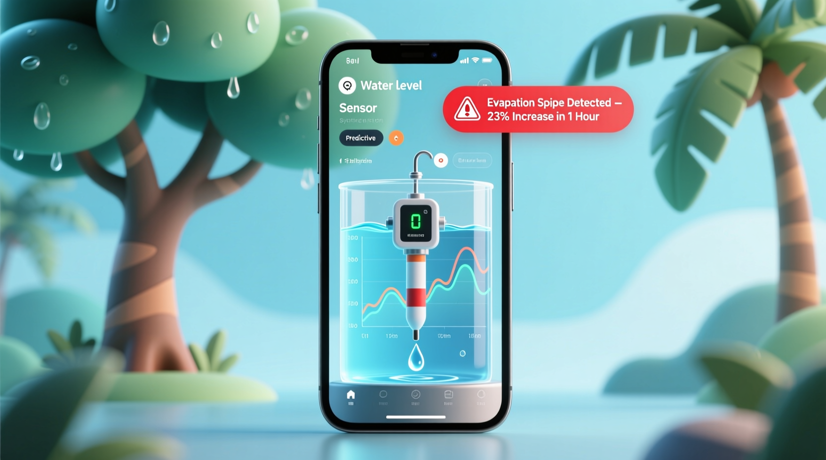 tree water level sensor app vs physical float indicator which alerts before evaporation spikes